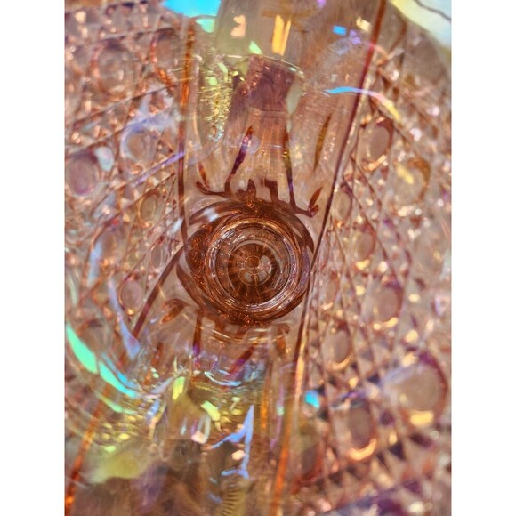Vintage L.E.Smith Carnival Glass Pink Bride's Basket Vase, 12" - Picture 4 of 7